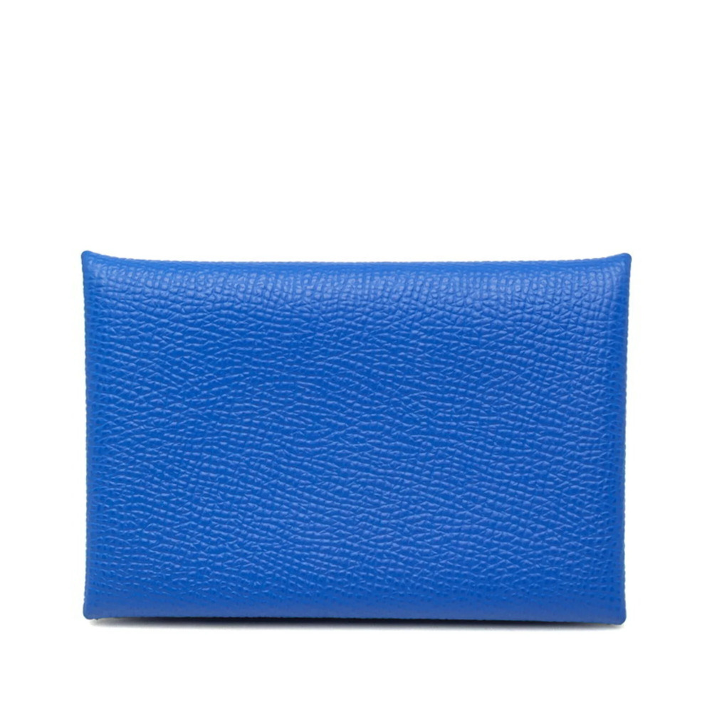 Hermes Calvi Business Card Holder/Card Case, K Stamp, Blue Veau Epsom Leather...